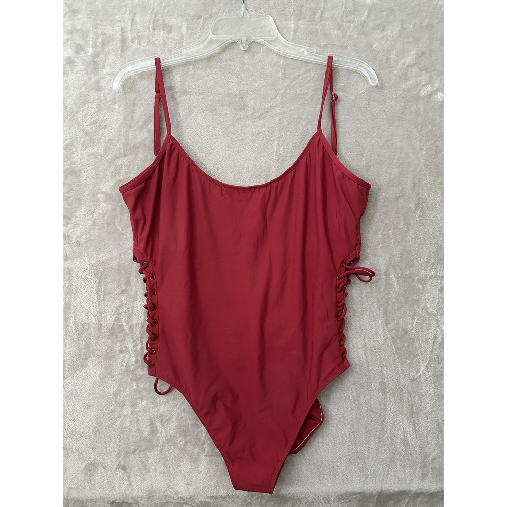 Newport News One Piece Swimsuit Womens Size 16 Lace Up Sides Adjustable Straps‎